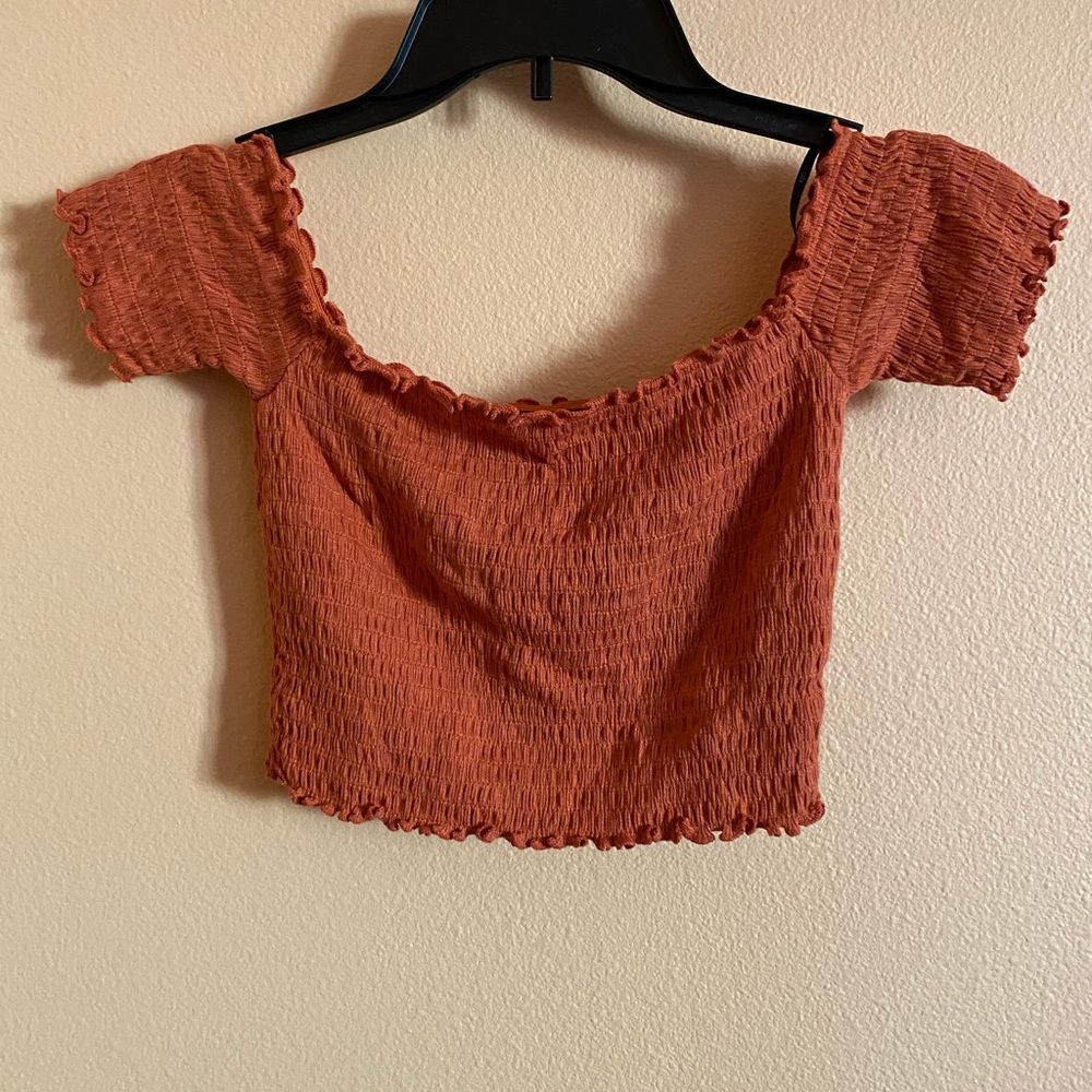 Burnt Orange Off the Shoulder Crop Top
